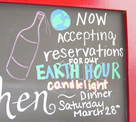 Restaurant chalkboard touts Earth Hour special
