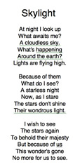 Student poem entitled Skylight